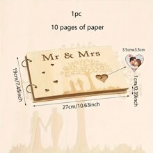 1 件木质宾客簿婚礼宾客簿，带个性化雕刻婚礼相册婚礼礼物先生和夫人宾客簿，用于结婚周年纪念、新娘和新郎订婚 10 页、圣诞节 - 卡其色 - 查看 3
