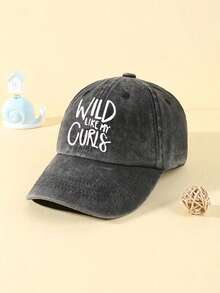1pc Y2k Kid's Wild Like My Gurl8 Printed Water Washed Baseball Cap With Adjustable Strap, Sun Hat For Outdoors, Suitable For Boys & Girls, Spring & Autumn - Black - View 2