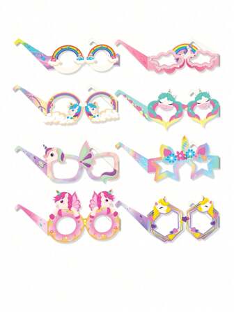 8pcs Paper Unicorn Themed Eyeglasses For Birthday Party Gathering Decoration,Christmas