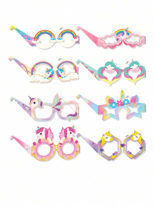 8pcs Paper Unicorn Themed Eyeglasses For Birthday Party Gathering Decoration,Christmas