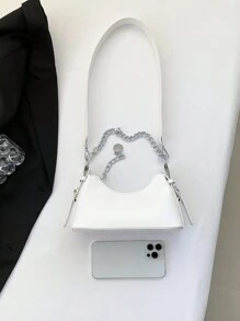 1 Chiếc Túi Đeo Chéo Đeo Vai Hot Girl Đa Năng Phong Cách Y2K Dây Xích PU - trắng - Xem 4