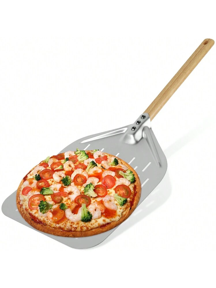 Pala per pizza perforata, argentata, 12 pollici, 39,5 x 30 cm, pala per pizza professionale, in lega di alluminio, con ampia superficie e rimovibile