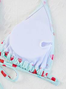 2pcs Women's Fruit Print Triangle Bikini Set With Tie Strap Bralette And Bikini Bottom Summer