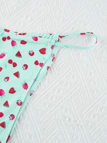 2pcs Women's Fruit Print Triangle Bikini Set With Tie Strap Bralette And Bikini Bottom Summer