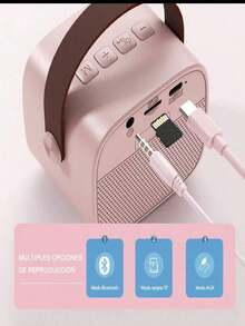 LED Bluetooth Speaker With Two Microphones For Singing And Multiple Auxiliary Connectivity Functions, Mini Karaokee - Pink - View 3
