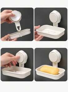 1pc Suction Cup Mounted Soap Box Soap Holder - White - View 5