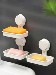 1pc Suction Cup Mounted Soap Box Soap Holder - White - View 3