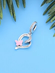 1入簡約款925純銀『孫女,我永遠愛你』蝴蝶吊墜珠珠diy男女通用派對飾品