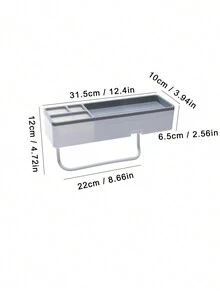 1pc Blue Bathroom Wall-Mounted Storage Rack With No Drilling, Including Toiletries Organizer, Towel Hanger, Suction Cup Storage Basket - Blue - View 2