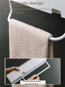 1pc Blue Bathroom Wall-Mounted Storage Rack With No Drilling, Including Toiletries Organizer, Towel Hanger, Suction Cup Storage Basket - Blue - View 5