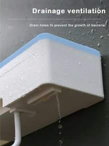 1pc Blue Bathroom Wall-Mounted Storage Rack With No Drilling, Including Toiletries Organizer, Towel Hanger, Suction Cup Storage Basket - Blue - View 8