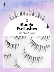 Asiteo Manga 假睫毛 5 对小恶魔自然柔软睫毛透明塑料带仙女仿貂毛睫毛 - 黑色 - 查看 4