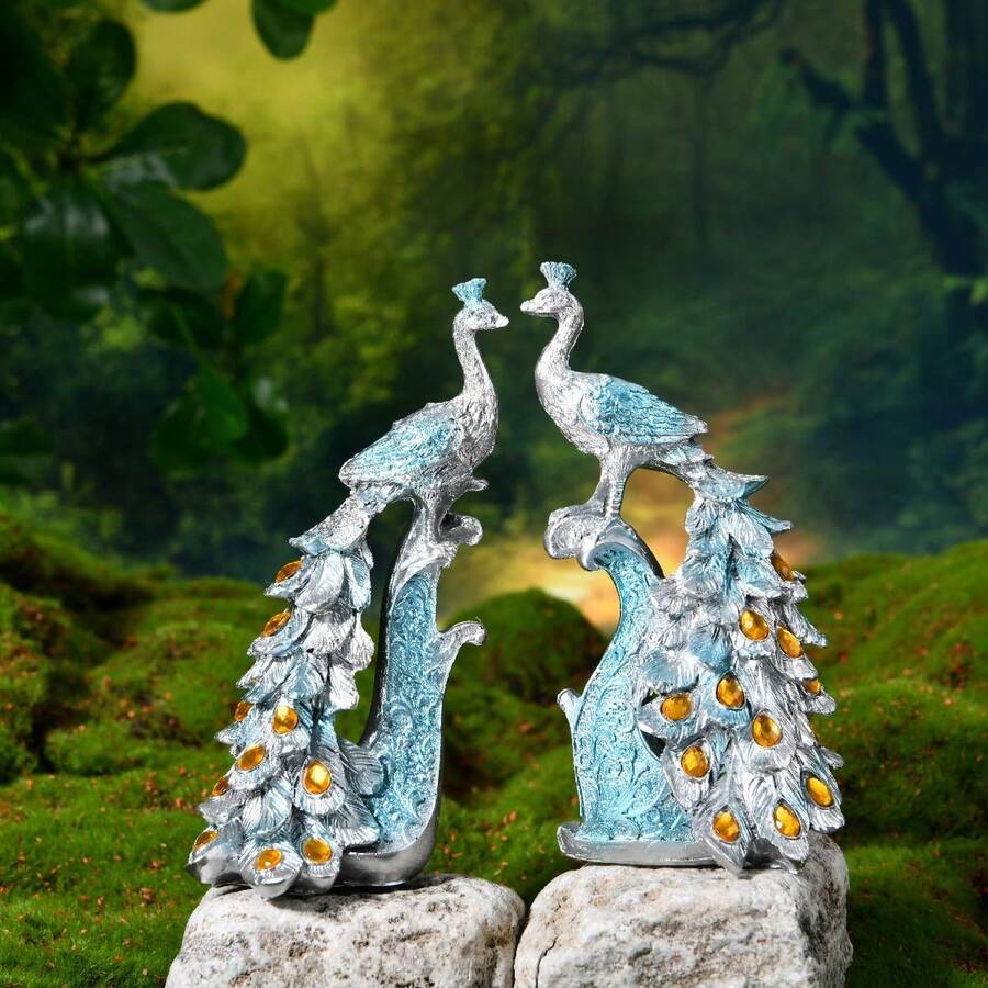 2入組簡約風格花園主題孔雀裝飾套裝,適合客廳電視柜和酒柜桌面裝飾 - 彩色 - 查看 1