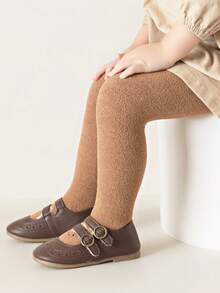 厚實珊瑚絨兒童連褲襪,適合秋冬使用 - 卡其色 - 查看 4