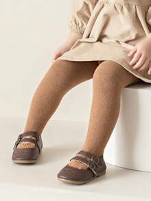 厚實珊瑚絨兒童連褲襪,適合秋冬使用 - 卡其色 - 查看 3