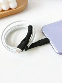 1 Pair Black Silicone Data Cable Earphone Charger Protection Cover Compatible With Apple Data Cable Earphone Charger Wire Winder Cord Organizer - Black - View 4