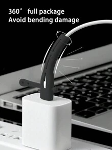 1 Pair Black Silicone Data Cable Earphone Charger Protection Cover Compatible With Apple Data Cable Earphone Charger Wire Winder Cord Organizer - Black - View 1