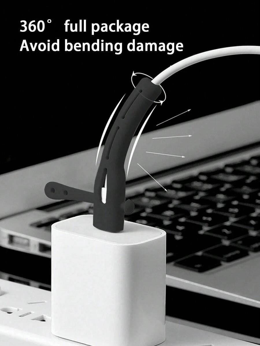 1 Pair Black Silicone Data Cable Earphone Charger Protection Cover Compatible With Apple Data Cable Earphone Charger Wire Winder Cord Organizer - Black - View 1