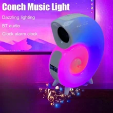 音樂燈床頭小夜燈喚醒燈鬧鐘白噪音機無線音箱七彩音樂節奏燈海螺帶時鐘無線音箱七彩帶時鐘床頭小夜燈 - 白色 - 查看 4