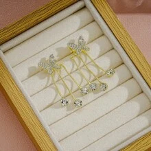 2入組蝴蝶設計鑲嵌鑽石耳環,情人節約會或朋友聚會禮物的完美選擇,韓式y2k時尚風格 - 款式3 - 查看 7