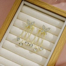 2入組蝴蝶設計鑲嵌鑽石耳環,情人節約會或朋友聚會禮物的完美選擇,韓式y2k時尚風格 - 款式3 - 查看 6