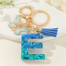 1入新款女士鑰匙扣,漸變藍色字母、水晶、閃粉、蝴蝶、流蘇吊飾,適用於情人節和聖誕紀念品或diy禮物 - 彩色 - 查看 3