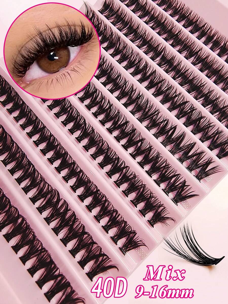 Asiteo 40D 200簇假睫毛，D卷度浓密单根睫毛，轻盈簇状假睫毛，DIY家用睫毛嫁接（D-9-16混合款），0.07毫米睫毛延长，打造猫眼妆容