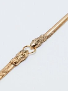 1pc Elegant Alloy Flat Snake Chain Necklace With Vintage Luxury Style For Daily Wear - Yellow Gold - View 2