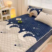 1pc Comfortable And Soft Printed Flannel Fitted Sheet With Elastic Band, Polyester Fiber, Machine Washable Mattress Cover Sheet, Suitable For Bedroom, Guest Room, Spring/ Autumn/ Winter Use - Multicolor - View 4