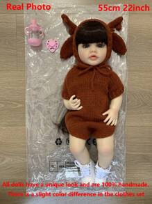 GUESSBELLY 逼真 55 厘米重生婴儿娃娃，全硅胶身体，22 英寸新生公主幼儿婴儿可爱过家家玩具女孩生日礼物 - 棕色 - 查看 2