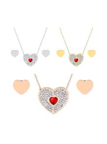 1條心型鑽石吊墜項鍊,附1對心型耳釘,適用於女性日常穿戴,情人節禮物 - 心形 - 查看 5