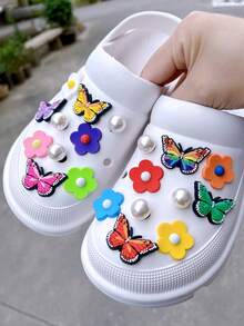 20入組pvc軟橡膠多種顏色蝴蝶、花朵、珍珠diy時尚鞋墊,可拆卸鞋配件 - 彩色 - 查看 3