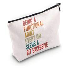 1pc Funny & Sarcastic Wreath & Text Print Makeup Bag, Large Capacity Cosmetic Organizer, Portable Toiletry Bag, Travel Storage Bag - Multicolor - View 1