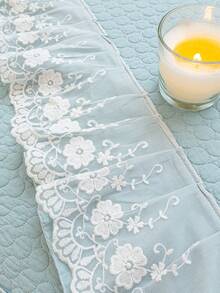 1pc Solid Color Quilted Anti-Slip Sofa Cushion With Lace Decor Simple European Style Couch Seat Cover, Universal Home Use - Blue - View 6