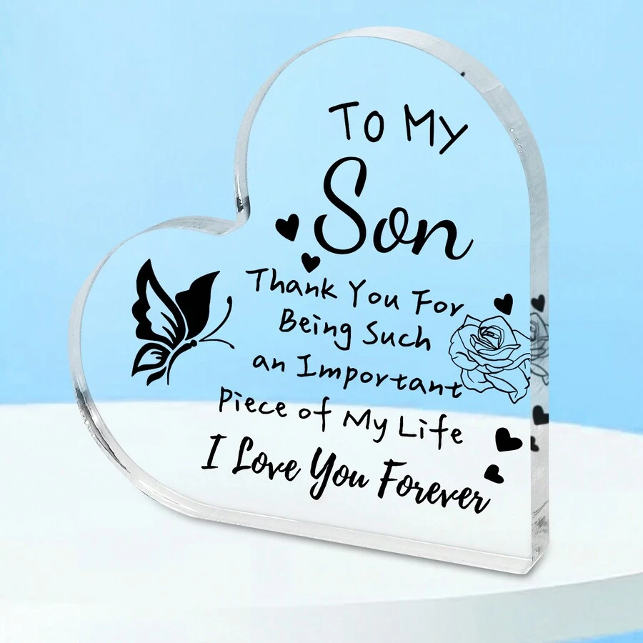 1入組透明心形亞克力牌匾,兒子生日禮物,兒子聖誕節禮物,致我愛的兒子禮物,兒子畢業禮物,最溫馨的兒子禮物,兒子新年快樂禮物,創意美學家居辦公室裝飾禮品,桌上裝飾品,紀念禮物,理想的細膩禮品,藝術工藝裝飾禮品,新居禮物,式亞克力保留禮物,感謝禮物,桌上裝飾標誌/牌匾 - 彩色 - 查看 1