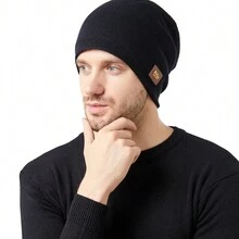 男士冬季保暖羊毛针织帽，带保暖内衬 - 在寒冷中保持舒适！ - 黑色 - 查看 9