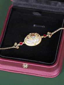 1 件个性化椭圆镂空设计女士手链复古时尚腕带，适合女性日常佩戴 - 金黃色 - 查看 3