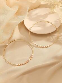 1pc Latest 2024 Faux Pearl Necklace With 14k Gold And Copper Wire For Women, Fashionable Birthday Party Gift - 10 Pearls - View 2