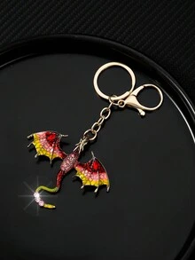 1pc Fashionable Dragon Ombre Polyresin Coated Rhinestone Glass Keychain For Men And Women - Ancient Golden Color - View 3