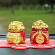 1pc Lucky Money Bag Car Pendant With Accompanied Aromatherapy Wax For Creative Car Decoration - Red - View 4