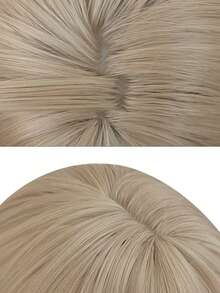 1入組合成纖維耐熱直髮短齊瀏海假髮-金色24英寸全機編織日常自然逼真假髮 - 金色 - 查看 5