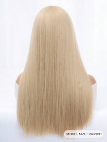 1入組合成纖維耐熱直髮短齊瀏海假髮-金色24英寸全機編織日常自然逼真假髮 - 金色 - 查看 6