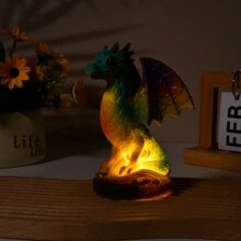 1 件動物彩色玻璃燈,樹脂工藝家居節日派對裝飾檯燈 - 彩色 - 查看 6