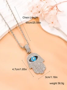 1pc Eye Design Big Hand & Rhinestone Inlaid Necklace, Artistic Vintage Style Clavicle Chain - Yellow Gold - View 5