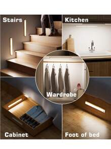 LED Night Light With Motion Sensor, Magnetic Wireless Lighting, Suitable For Home Room Decoration, Can Be Used In Kitchen, Stairs, Cabinets, Hallway And Wardrobe, Cabinet Light Strip With Warm White Light, Light Bar - White - View 10