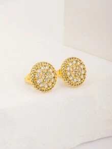 ouchuang 1套情人節18k金鍍白色鋯石耳針和項鍊套裝,女性迷人的珠寶禮物,適用於約會之夜 - 金黃色 - 查看 9