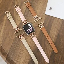 1條女士棕色皮革錶帶,帶有時尚魅力,適用於 38/40/41/42144/45/49mm Applewatch Ultra/se/8/7/6/5/4/3/2/1,生日情人節/女友禮物 - 棕色 - 查看 1