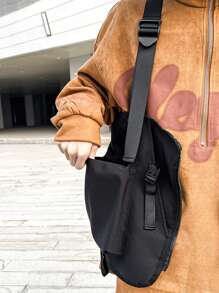 1入組工作服風格背心背包街頭迷戀者背包休閒胸包男女適用,尼龍胸掛袋情人節禮物尾包腰包黑色背心袋情人節禮物男士 - 黑色 - 查看 5