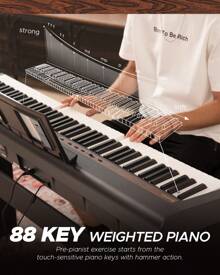 Starfavor SP-150W With Stand Digital Piano,88 Key Weighted Keyboard With Hammer Action,2x30W Speakers,Triple Pedal,Piano 88 Keys With Wood Grain Pattern Portable Electric Piano Keyboard For Beginners - 黑色 - 查看 8