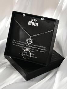 4 件銀色時尚奢華鍍銅 18k 鑲嵌和水鑽翼形心月項鍊、戒指、耳環套裝帶賀卡和禮品盒適合情人節、情侶、女朋友、最好的朋友,適合所有場合 - 銀色 - 查看 9